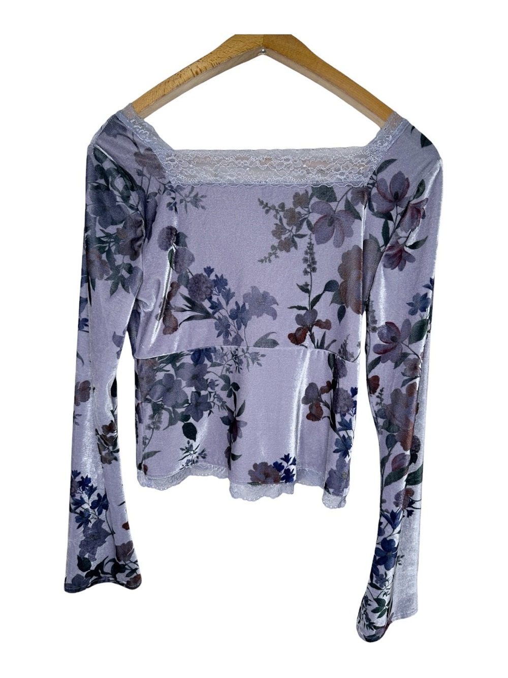 Anthropologie Floral Velvet Cropped Top Lace Trim Size Medium Fairy Romantic - Picture 5 of 12
